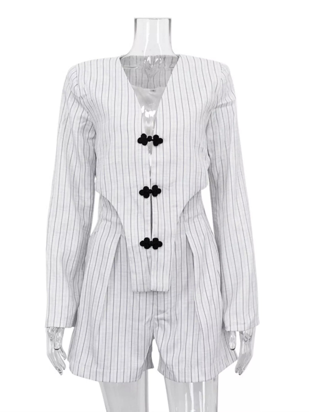 Pinstripe Cropped Blazer and Pleated Shorts Set