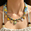 Women Bohemian Style Choker Necklace, European American Personality Flower Pendant Design, Versatile Niche Clavicle Neck Jewelry