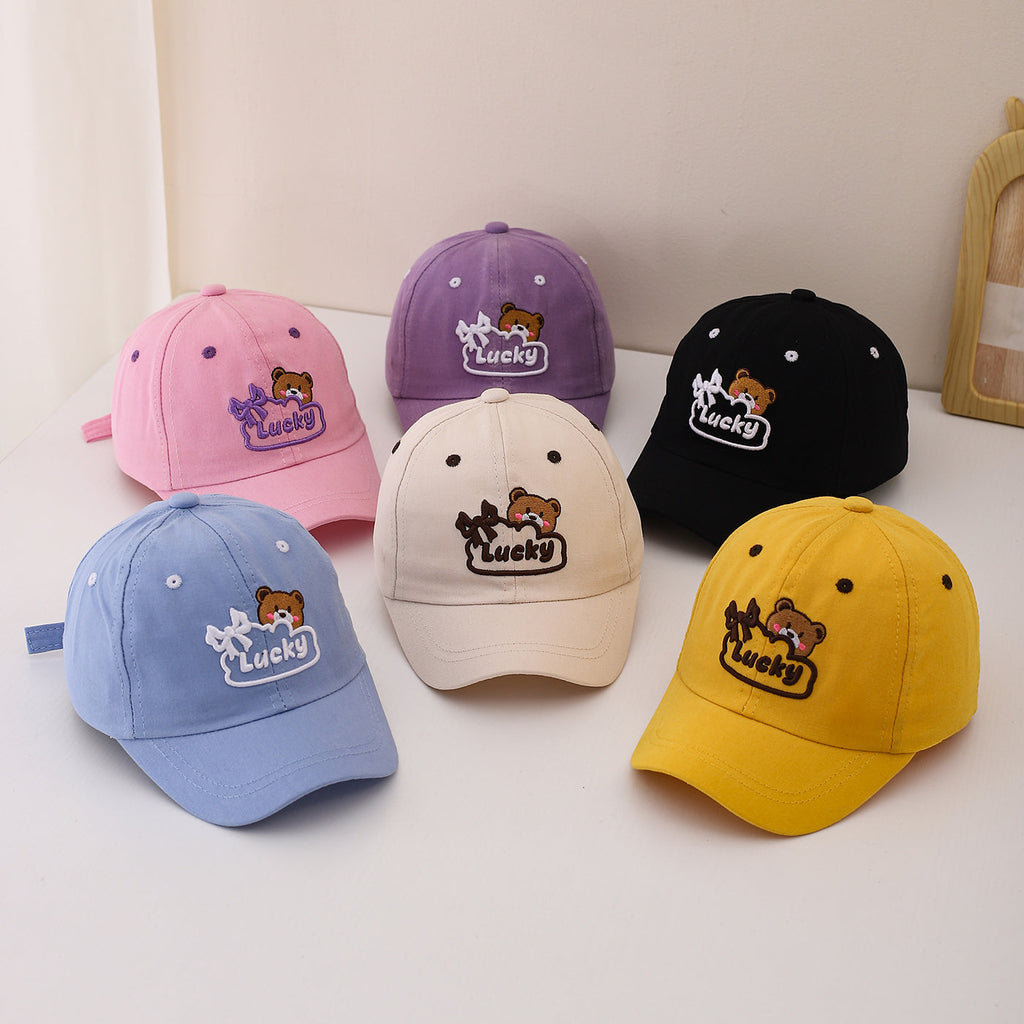 Children's Single-color Cute Little Bear Bow Tie Embroidered Adjustable Simple Casual Baseball Cap Suitable For Travel And Sports