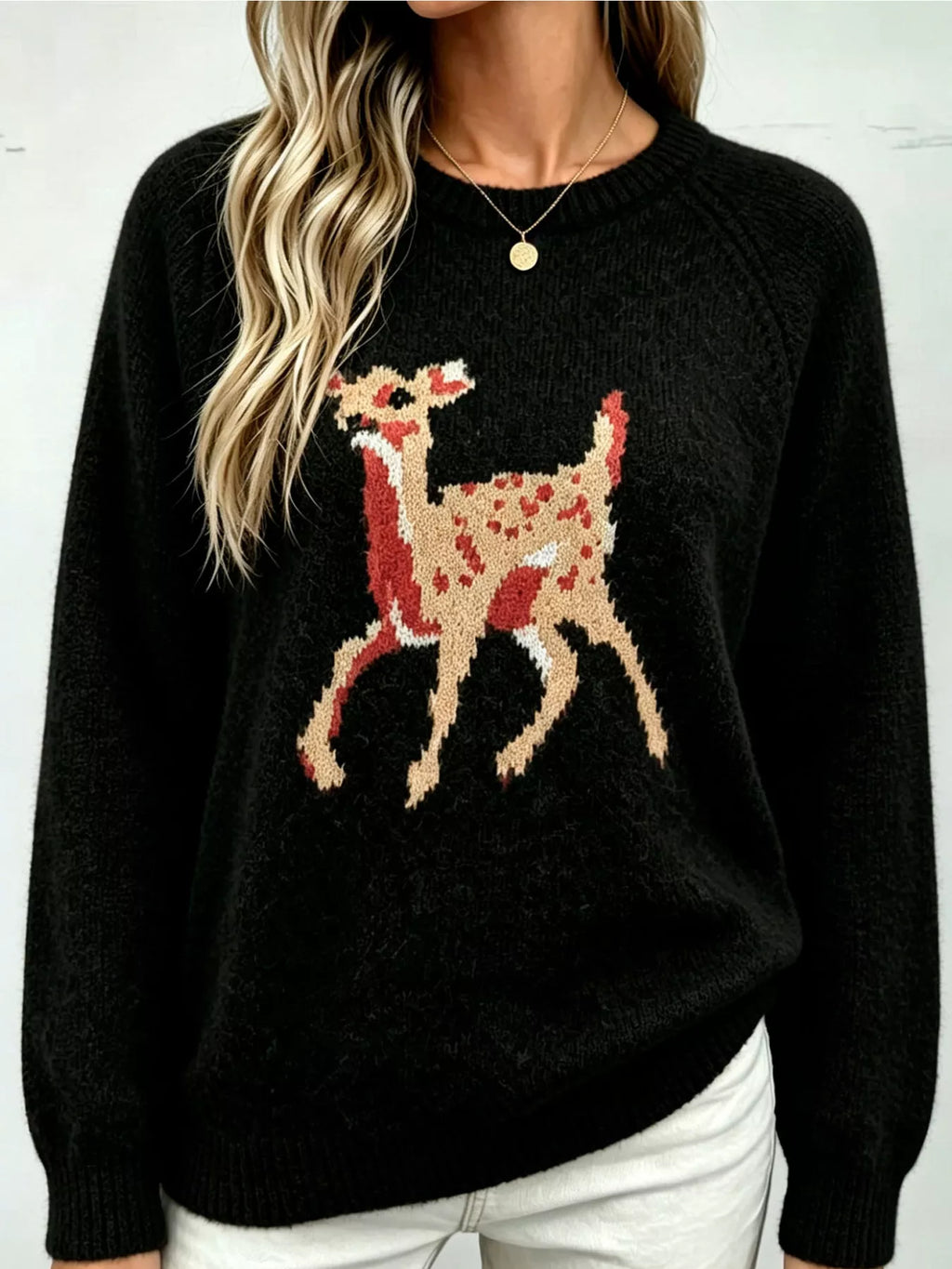 Deer Pattern Raglan Sleeve Sweater