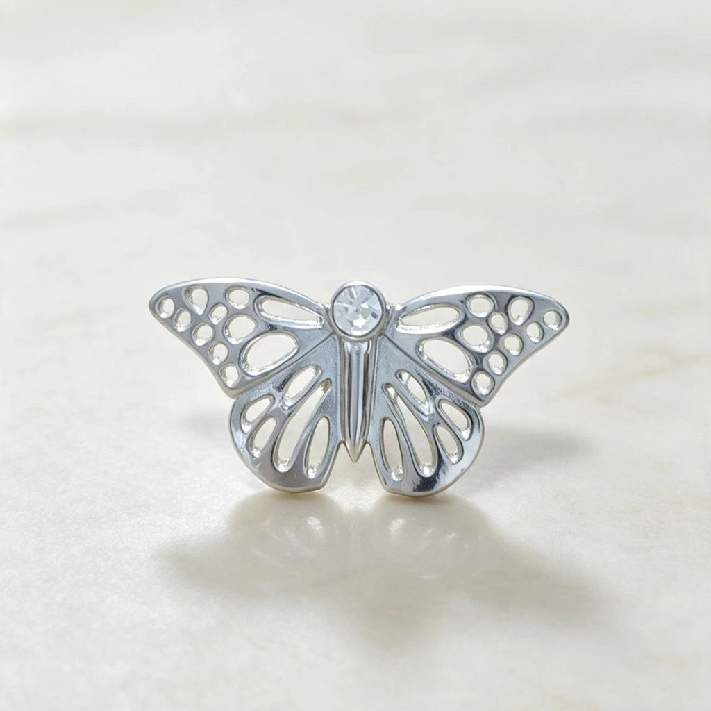 Silver Butterfly Brooch Hollowed-Out Zircon Pin