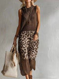 Full Size Sleeveless Color-Block Leopard Sweater Dress Plus Size