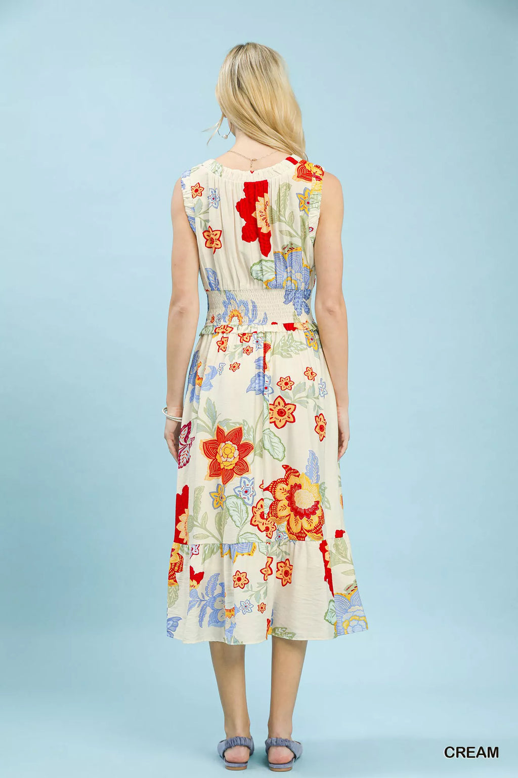 Umgee Floral Smocked Midi Dress