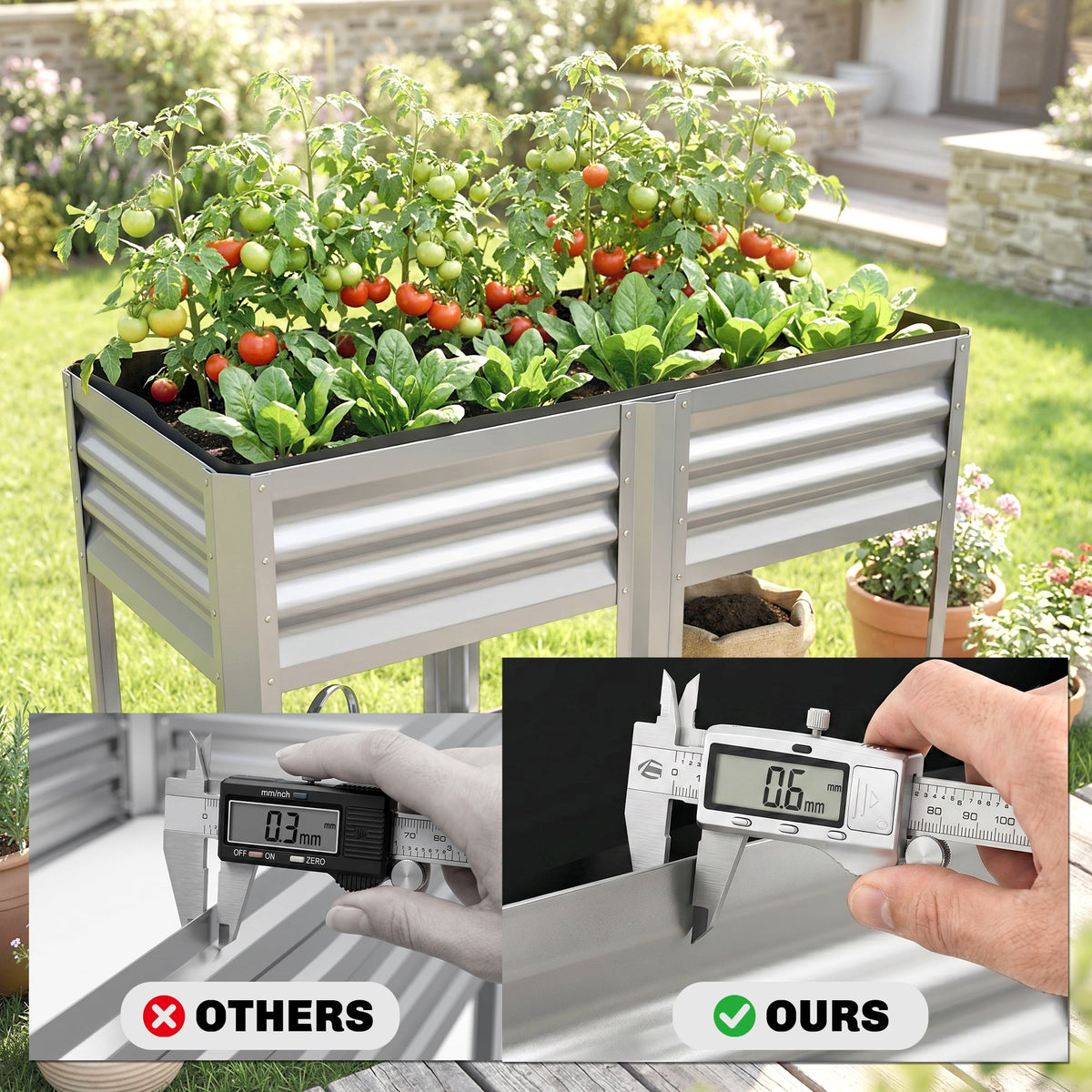 Outsunny Galvanized Steel Raised Garden Bed with Storage Shelf