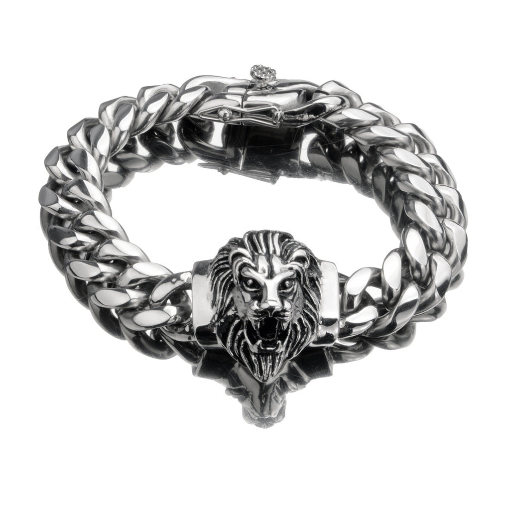 14mm-wide Lion-head Stainless Steel Titanium Alloy Gold-plated Buckle Cuban Mens Bracelet