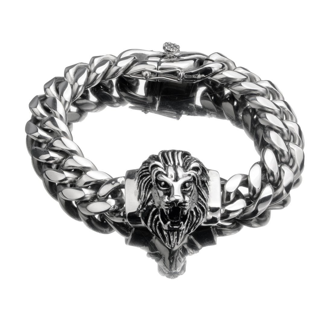 14mm-wide Lion-head Stainless Steel Titanium Alloy Gold-plated Buckle Cuban Mens Bracelet