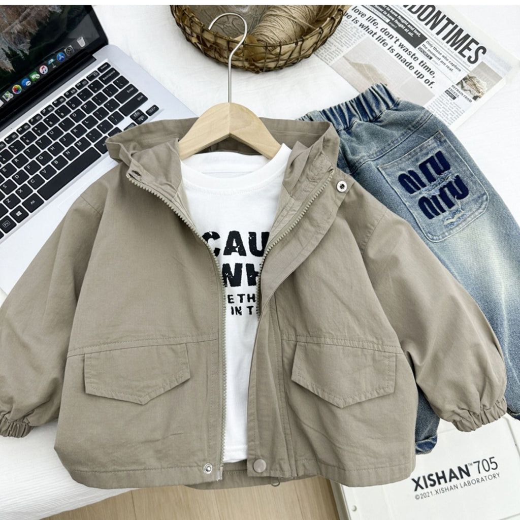 Boys' Korean-style Fashionable Hooded Trench Coat