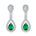 S925 Silver 3.5g Platinum Plated 1.6ct Lab-Created Emerald Drop Earrings, 7x5mm Pear Cut, Pair
