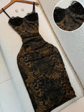 Leopard Print Lace Trim Bodycon Midi Dress