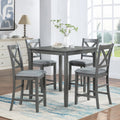 5 Piece Dining Table Set - Wooden Square Table and Upholstered Chairs