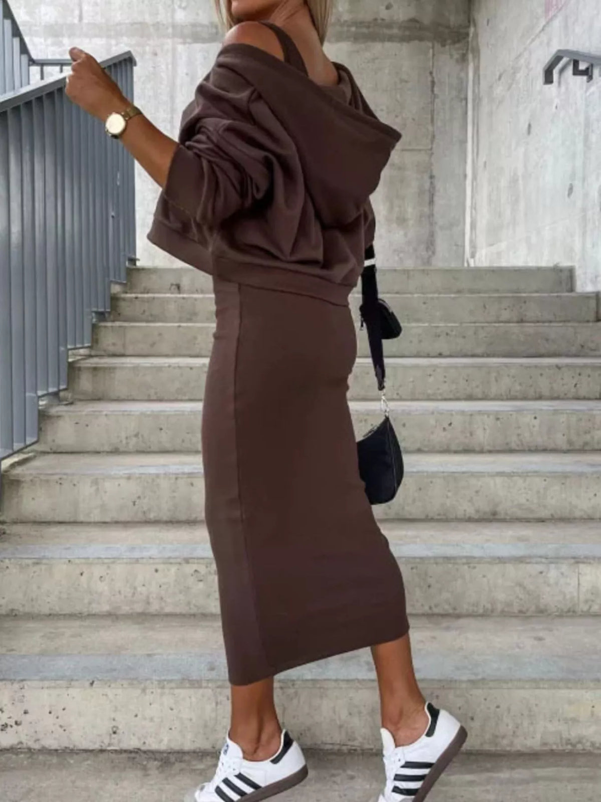 Solid Color Tank Dress and V-Neck Hoodie Set