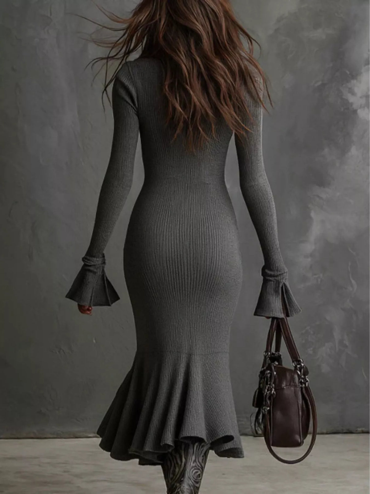 Full Size Quarter-Zip Mermaid Hem Knit Dress Plus Size