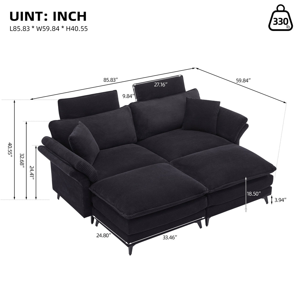 Deep Seat Sectional Sofa with Ottomans