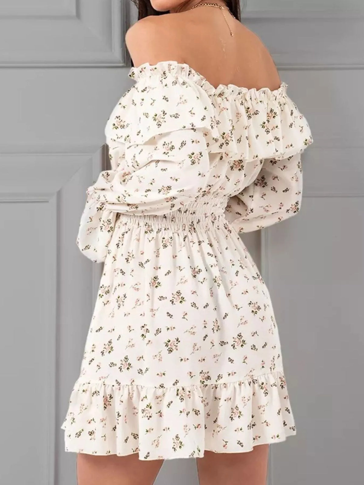 Off-Shoulder Floral Print Ruffle Dress