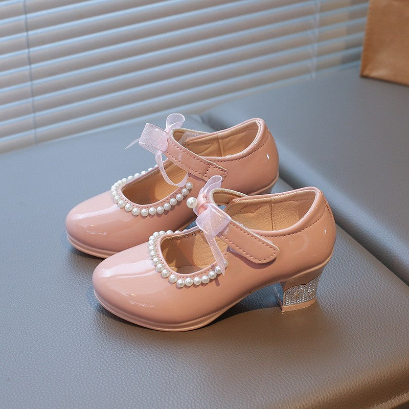 2026 Summer New Girls Block Heel Princess Shoes, Stylish Kids Loafers, Versatile Leather Dress Shoes For Little Girls