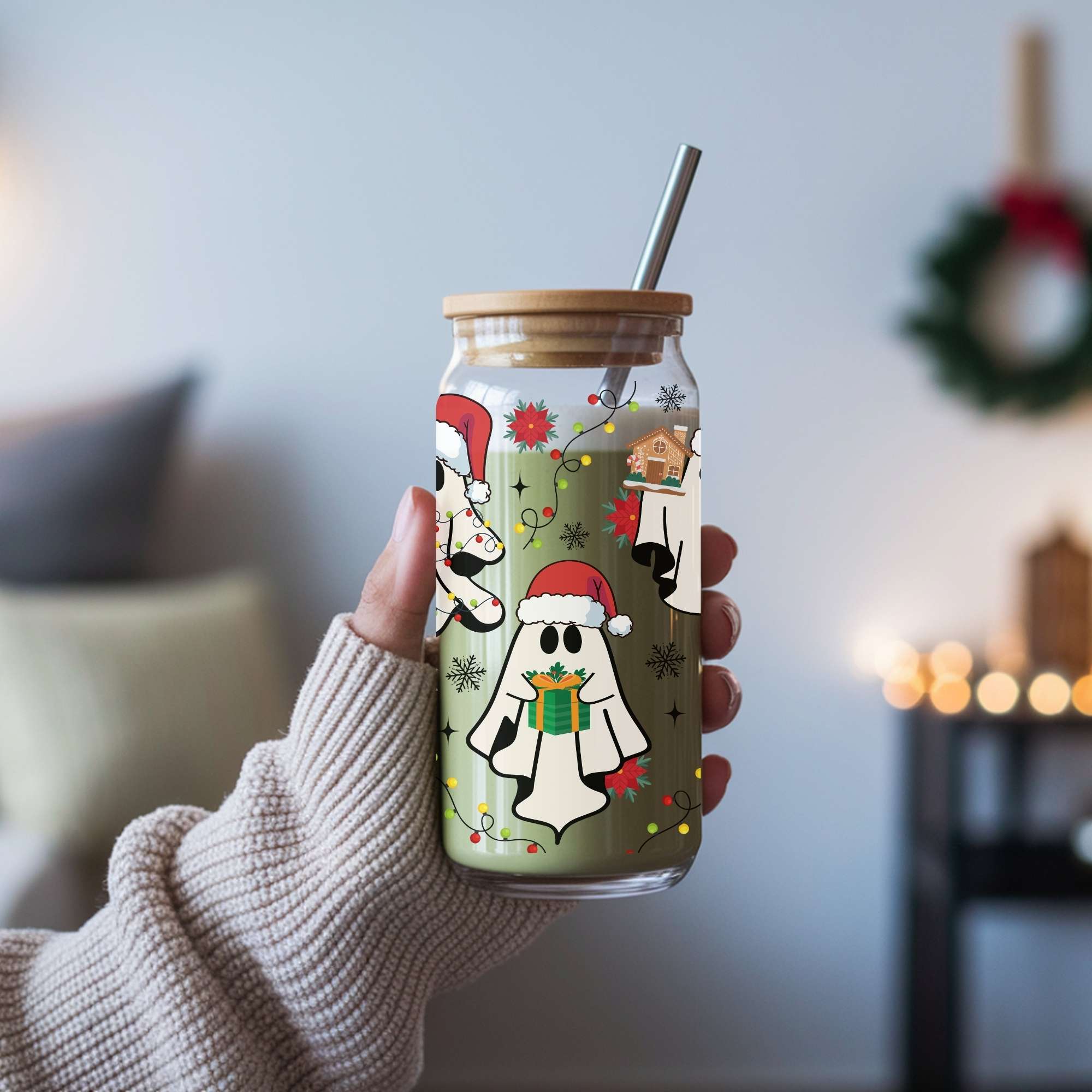 Santa Ghosts Glass Cup