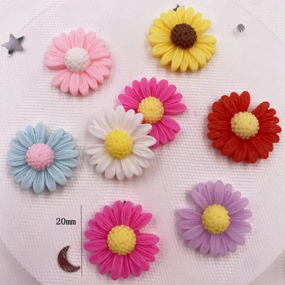 20pcs Resin Daisy Flower Flatback Cabochons | 20mm Pastoral Style DIY Craft Embellishments
