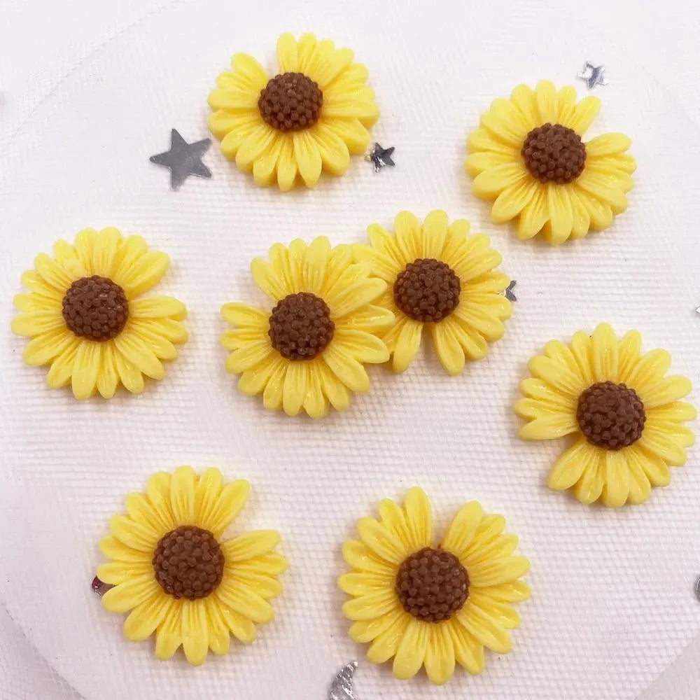 20pcs Resin Daisy Flower Flatback Cabochons | 20mm Pastoral Style DIY Craft Embellishments