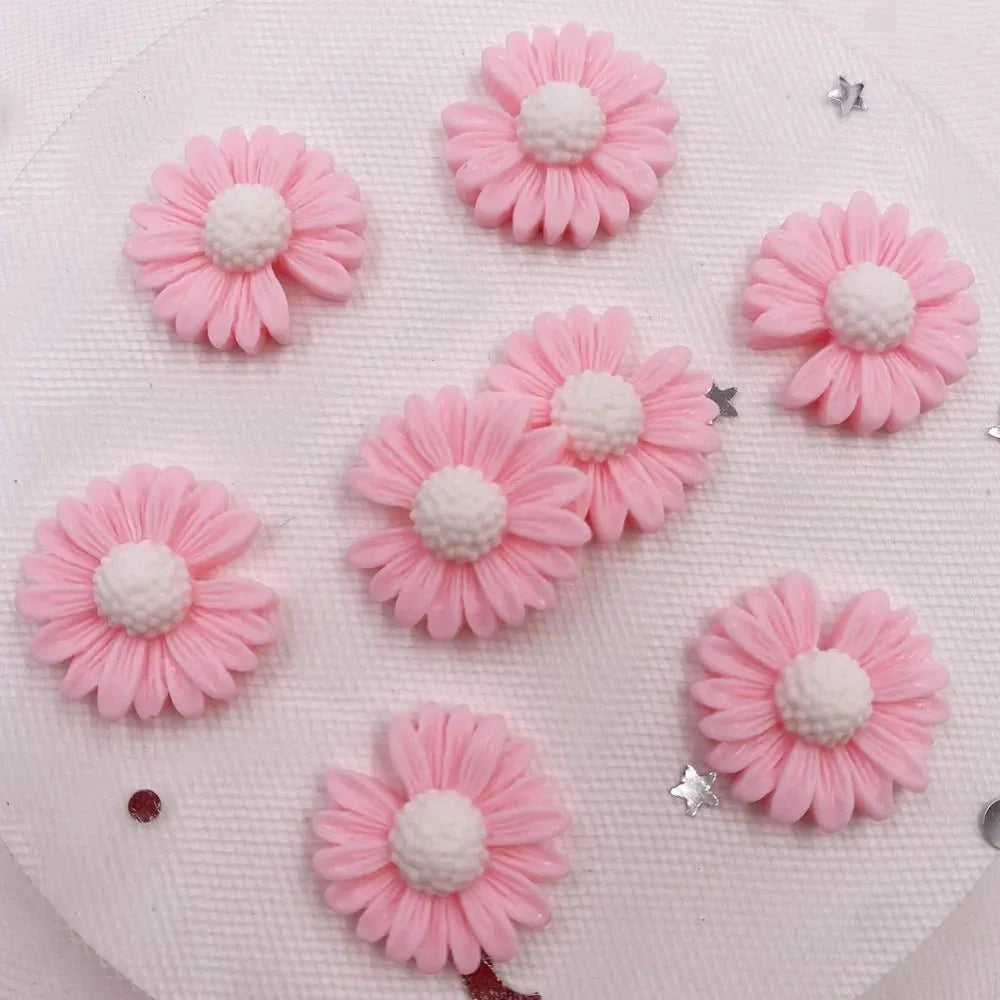 20pcs Resin Daisy Flower Flatback Cabochons | 20mm Pastoral Style DIY Craft Embellishments