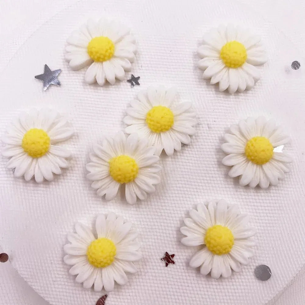 20pcs Resin Daisy Flower Flatback Cabochons | 20mm Pastoral Style DIY Craft Embellishments