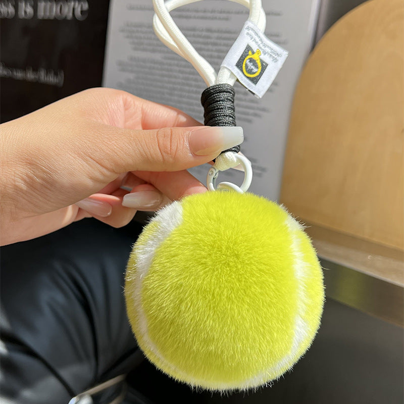 Rabbit Fur Tennis Car Keychain Pendant