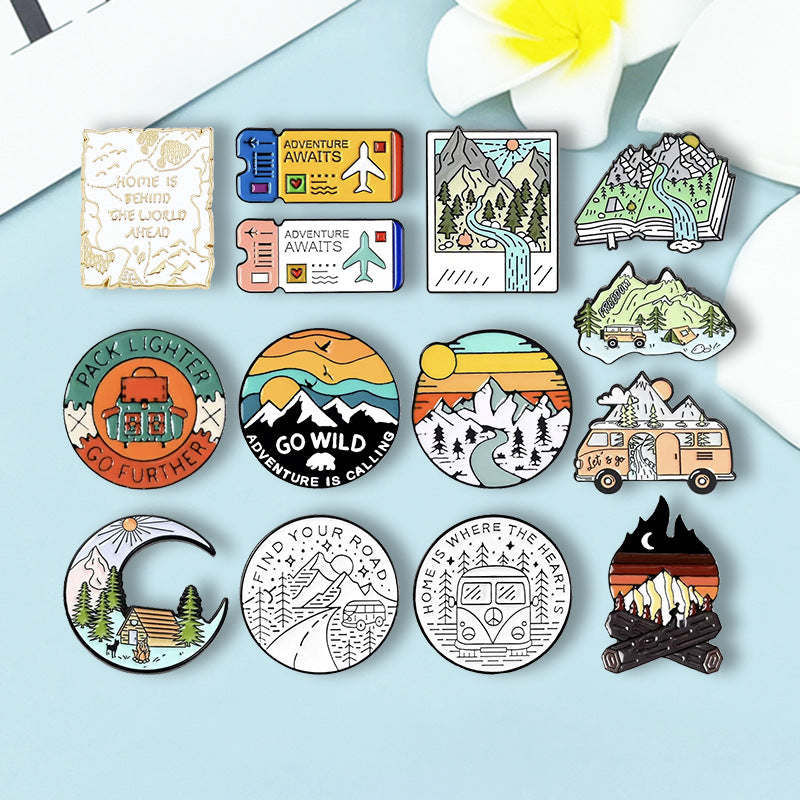 Travel Landscape Camping Themed Metal Brooch
