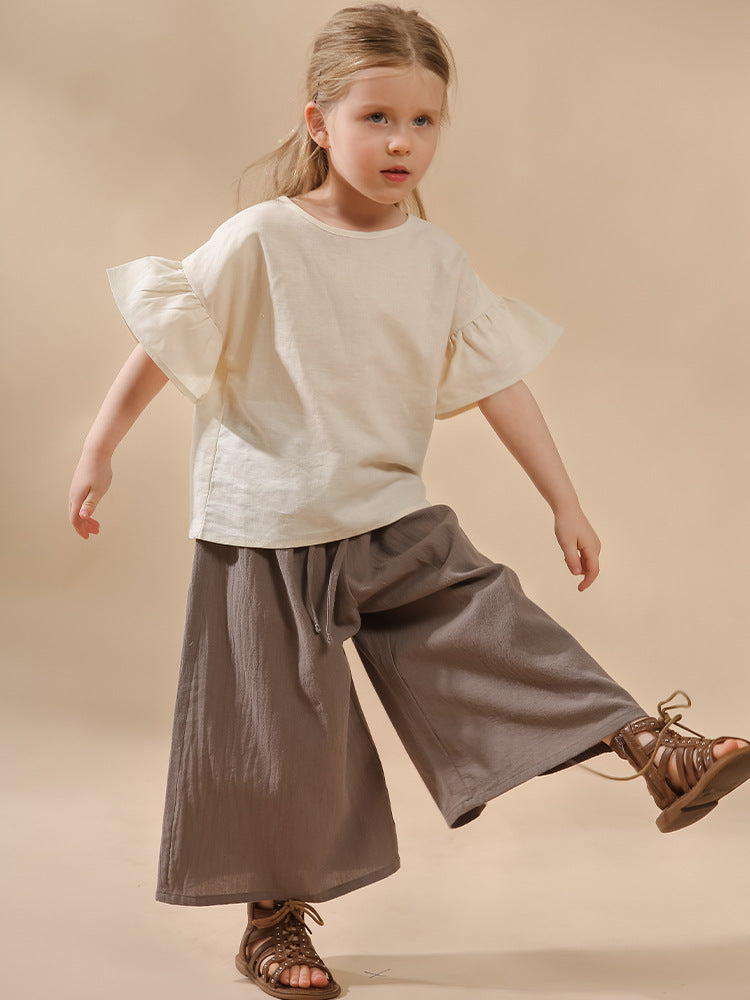 Retro Loose Girls' High Waist Wide Leg Pants