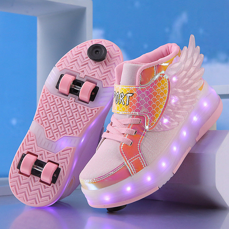 Children's Double-wheel Deformed Wings LED Luminous Rollerskate