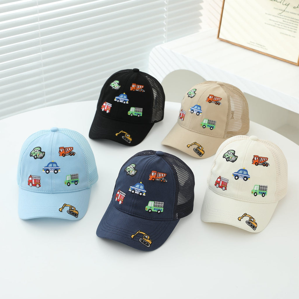 Children's Style Embroidered Mixed Model Small Car With Breathable Semi-net Brimmed Without Edge Baseball Cap