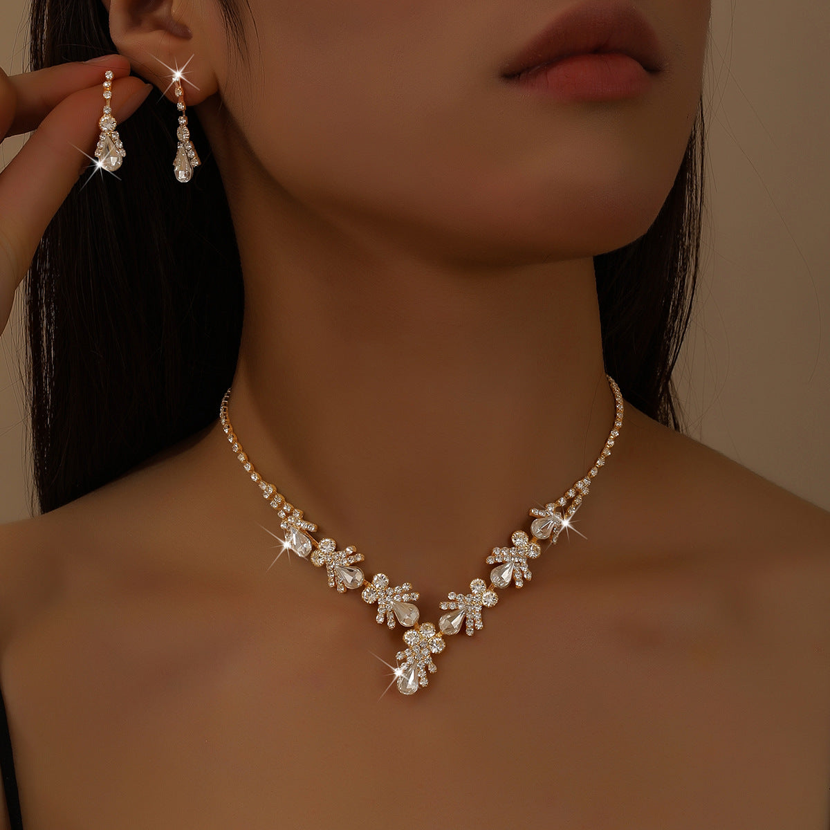 Environmentally Friendly New Cross-Border Jewelry Set, Fashionable Zircon Necklace And Earrings Set, Bridal Wedding Dress Accessories For Women