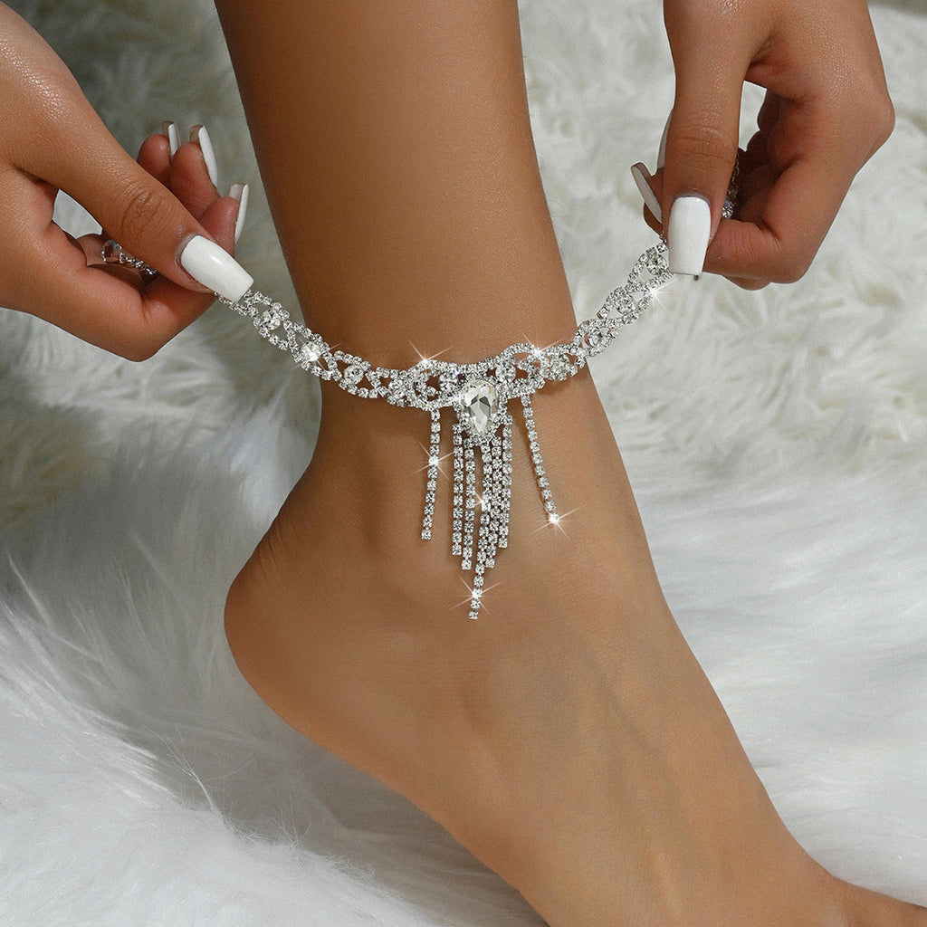 Cross-Border New Sexy And Fashionable Bow-Knot Water Drop Tassel Anklet For Women Beach Vacation Style Ankle Jewelry