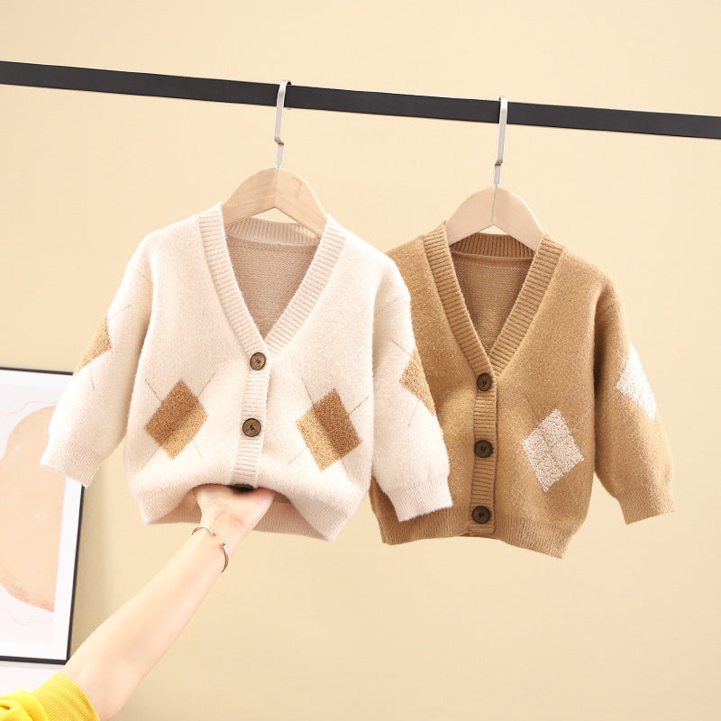 Children's cardigan crystal wool coat