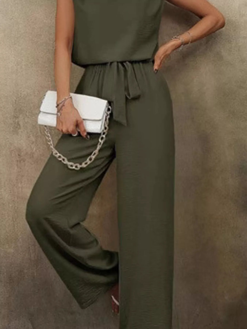 V-Neck Sleeveless Tank and Wide-Leg Pants Set