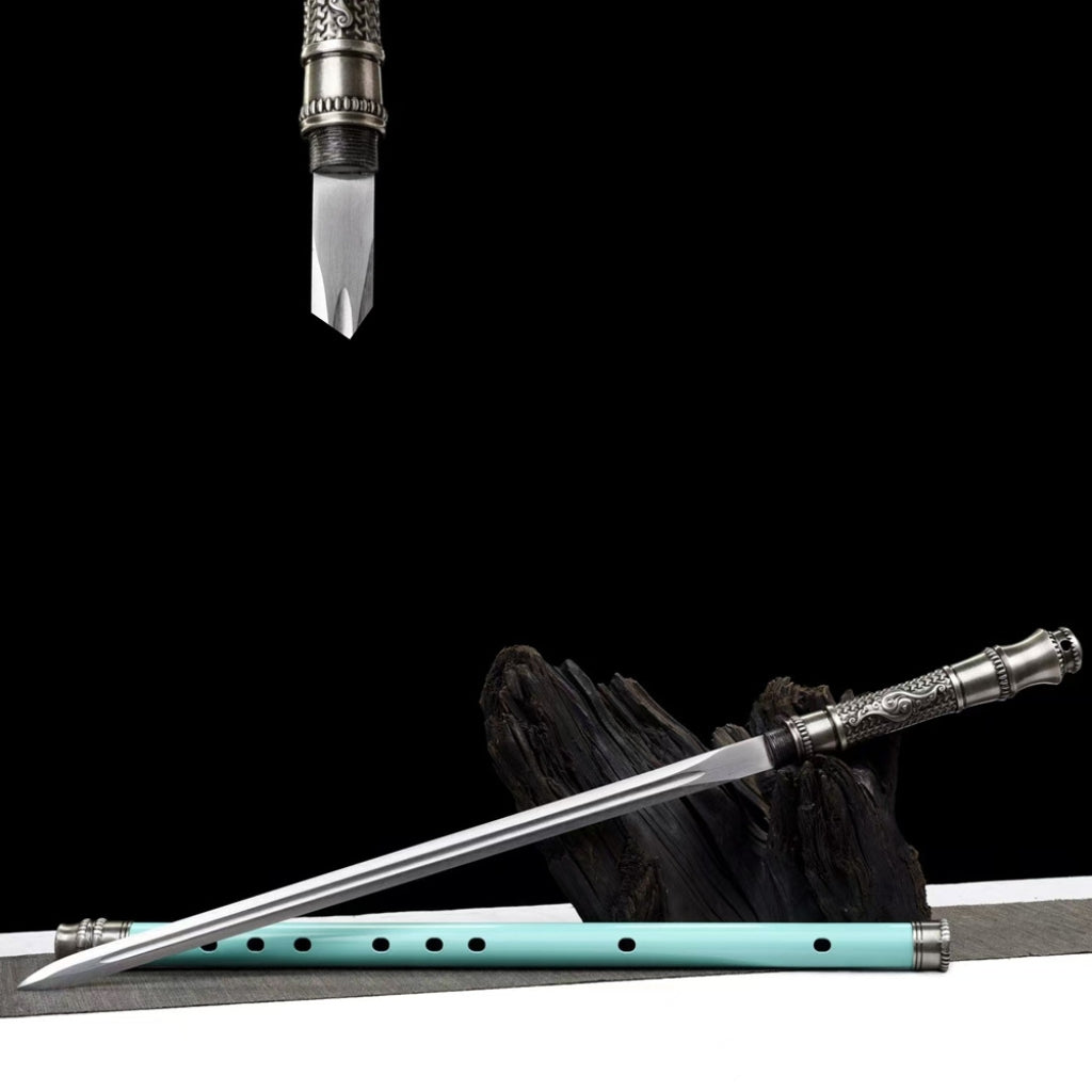 Integrated Sword & Blade Handmade Long Blade Flute Sword Blade-in-Staff Sword Extended Staff Blade Musical Instrument Gift Unsharpened