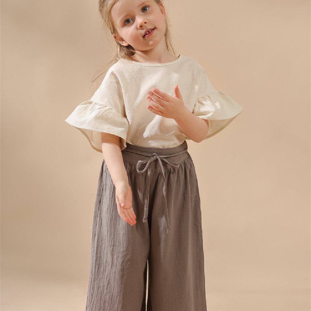 Retro Loose Girls' High Waist Wide Leg Pants