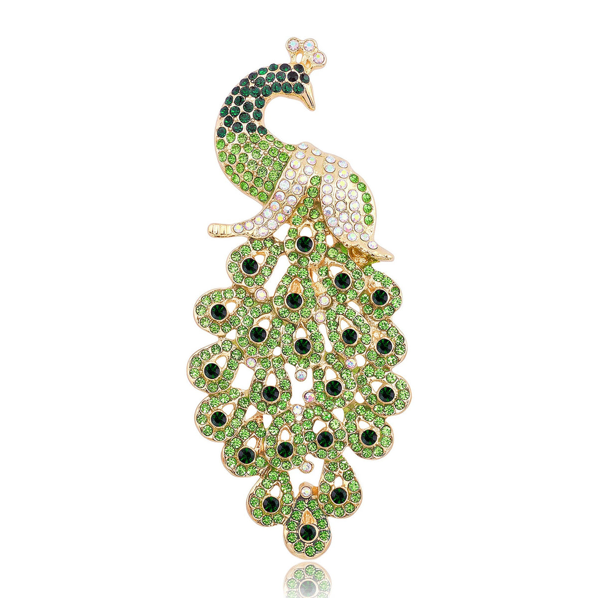 Diamond-Encrusted Peacock Brooch Colorful Animal Corsage
