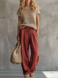 Openwork Knit Top and Wide-Leg Pant Set