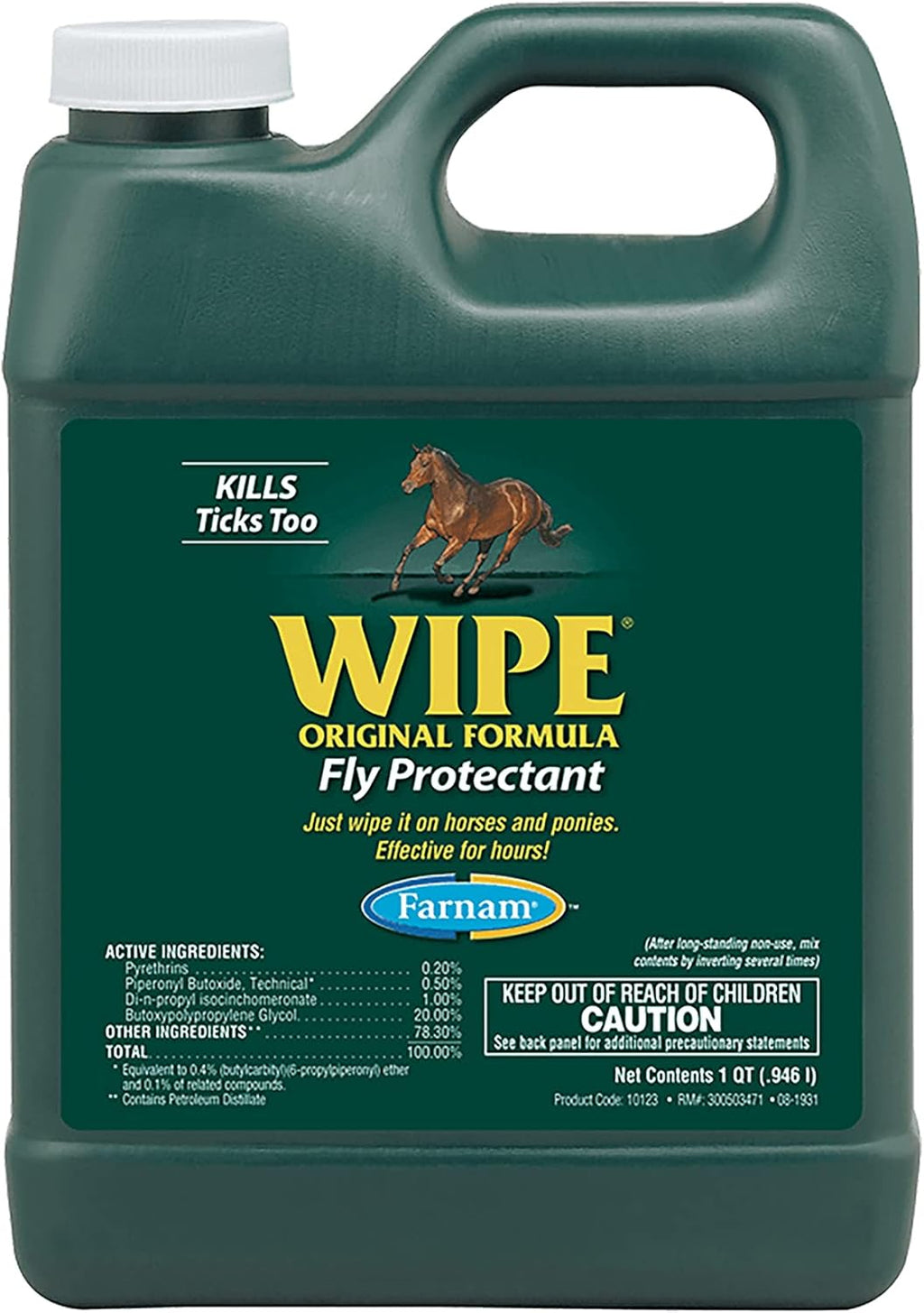 Farnam Wipe Fly Tick Protectant 32 oz. Repels Kills Flies Ticks Horses