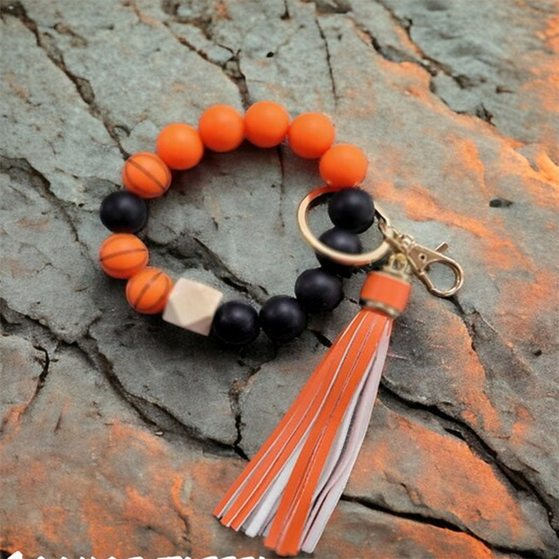 Silicone Cartoon Soccer Bead Bracelet Keychain