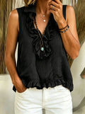 Fashionable V-neck Ruffled Sleeveless Tank Top