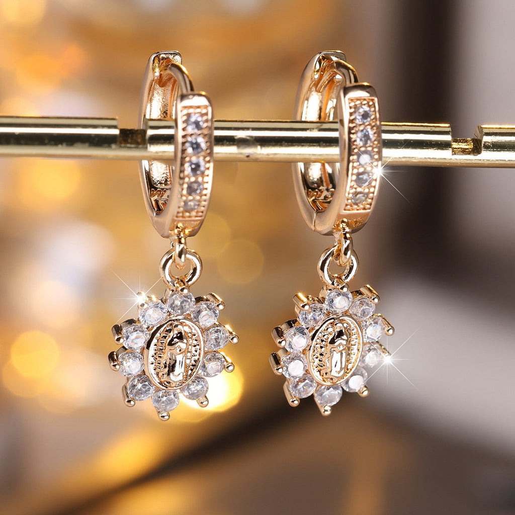 Western Light-luxury Virgin Mary Diamond-studded Earrings