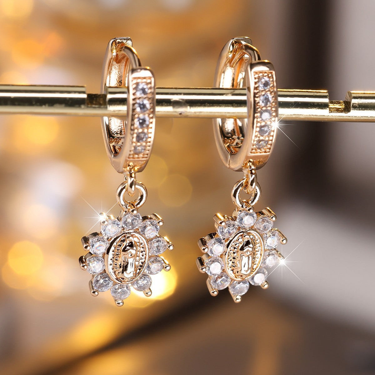 Western Light-luxury Virgin Mary Diamond-studded Earrings