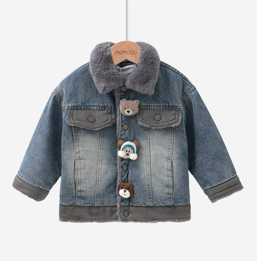 Winter Fleece-Lined Thickened Denim Jacket For Boys