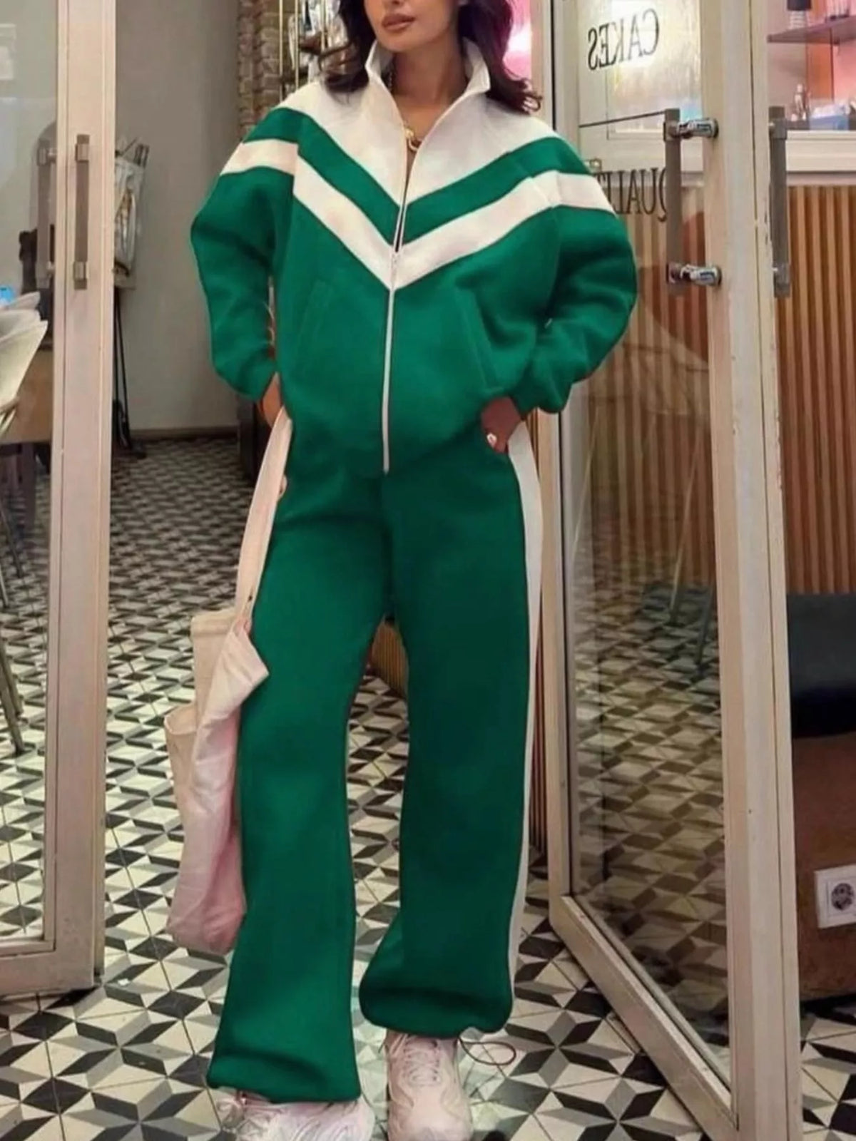 Color Block Zip-Up Outerwear and Pants Set