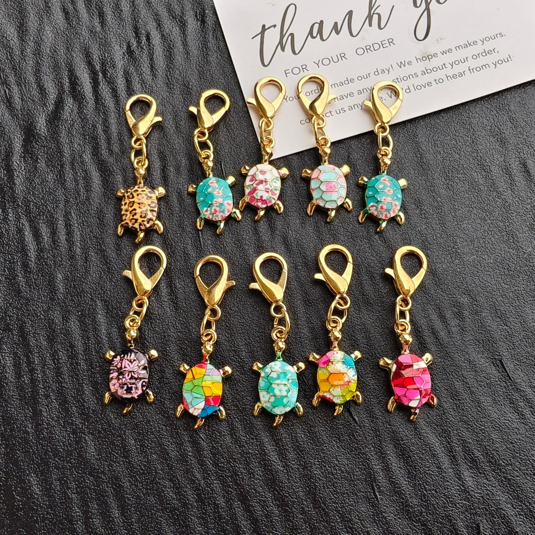 Colorful Oil-drop Turtle Keychain Pendant, Alloy Accessory, Creative Design