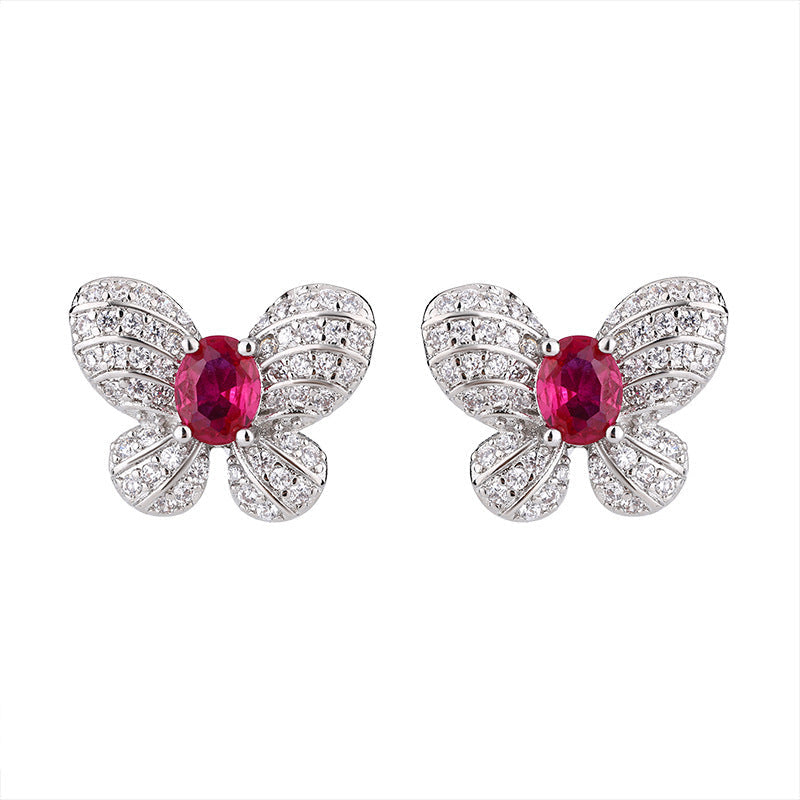 Fashionable Butterfly Ruby Earrings Necklace And Ring