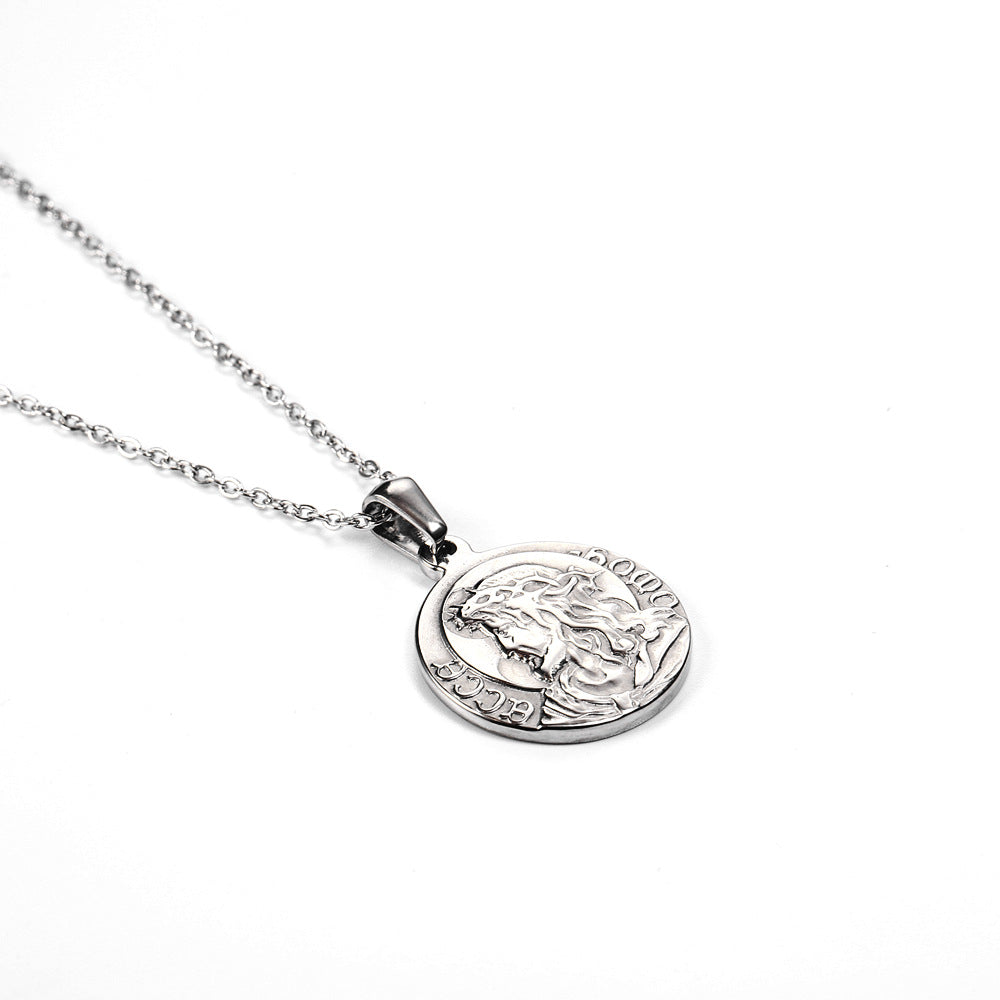 Geometric Profile Coin Titanium Steel Necklace