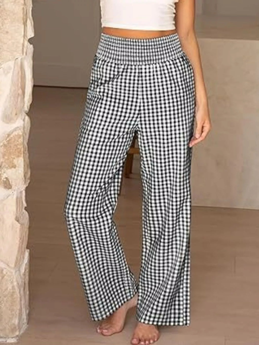 Gingham Wide-Leg Pants