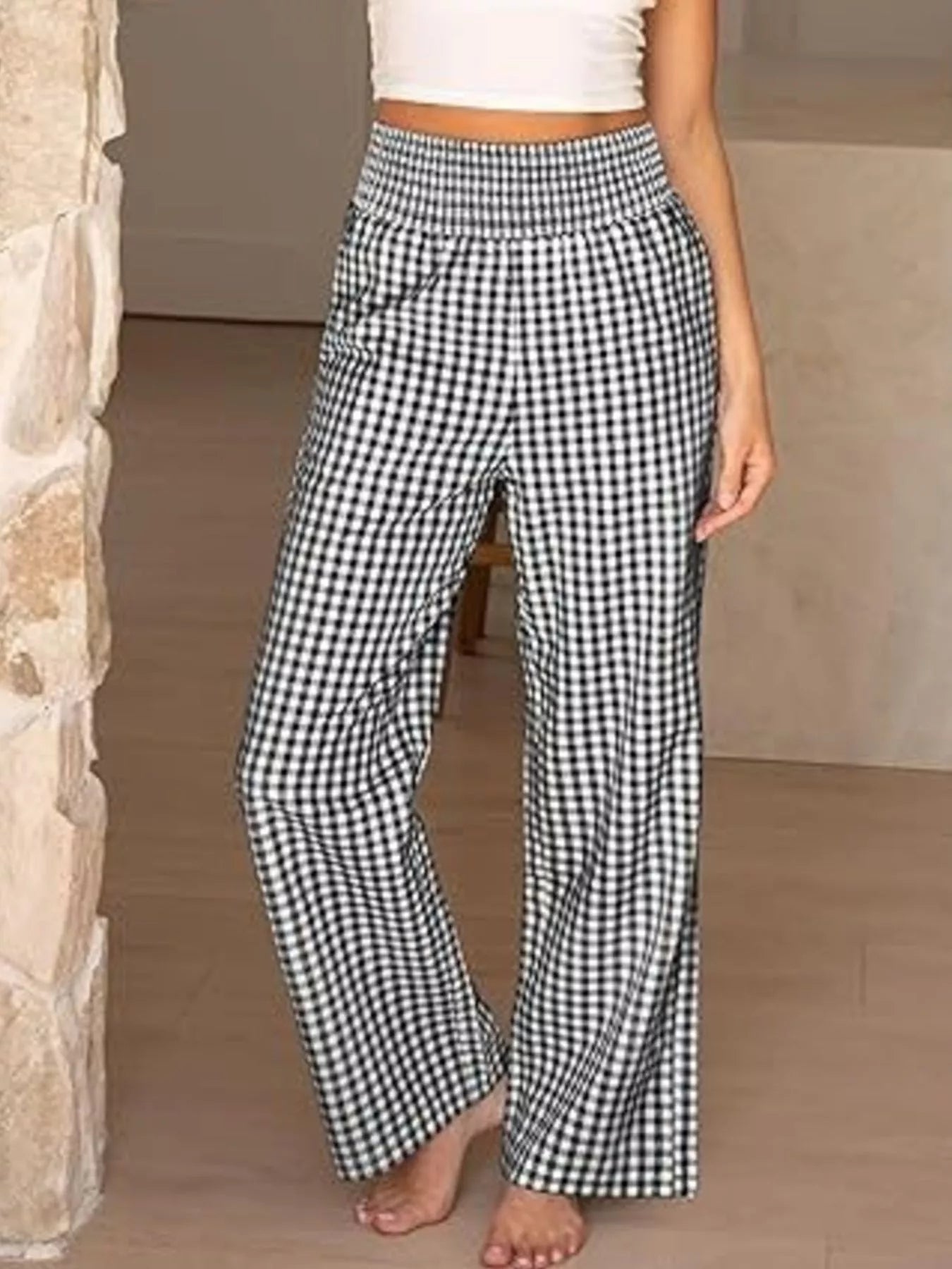 Gingham Wide-Leg Pants