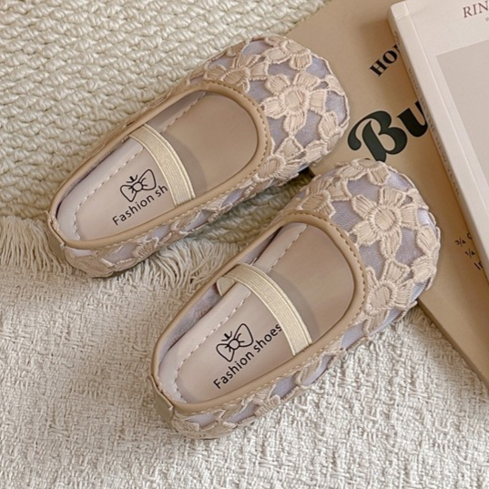 Girls' Flower Mesh Sandals Solid Color Transparent Mesh Princess Shoes